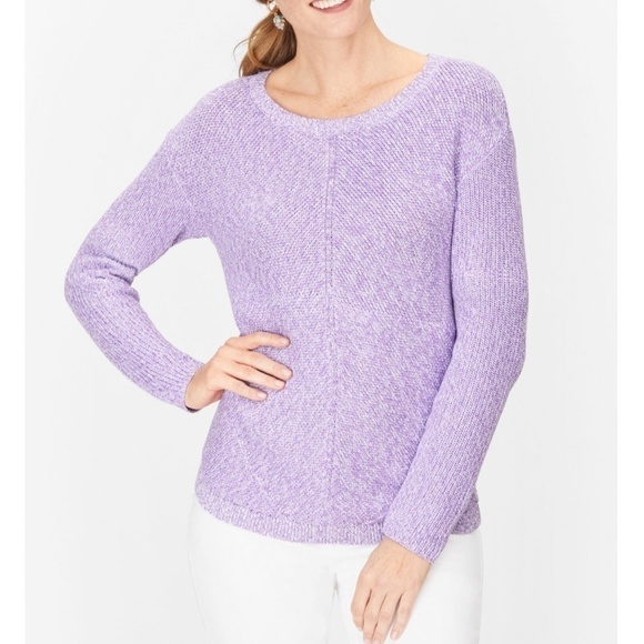 Talbots Shaker Stitch Sweater Pima Cotton Marled Purple Crew Neck Size Small - Picture 1 of 12